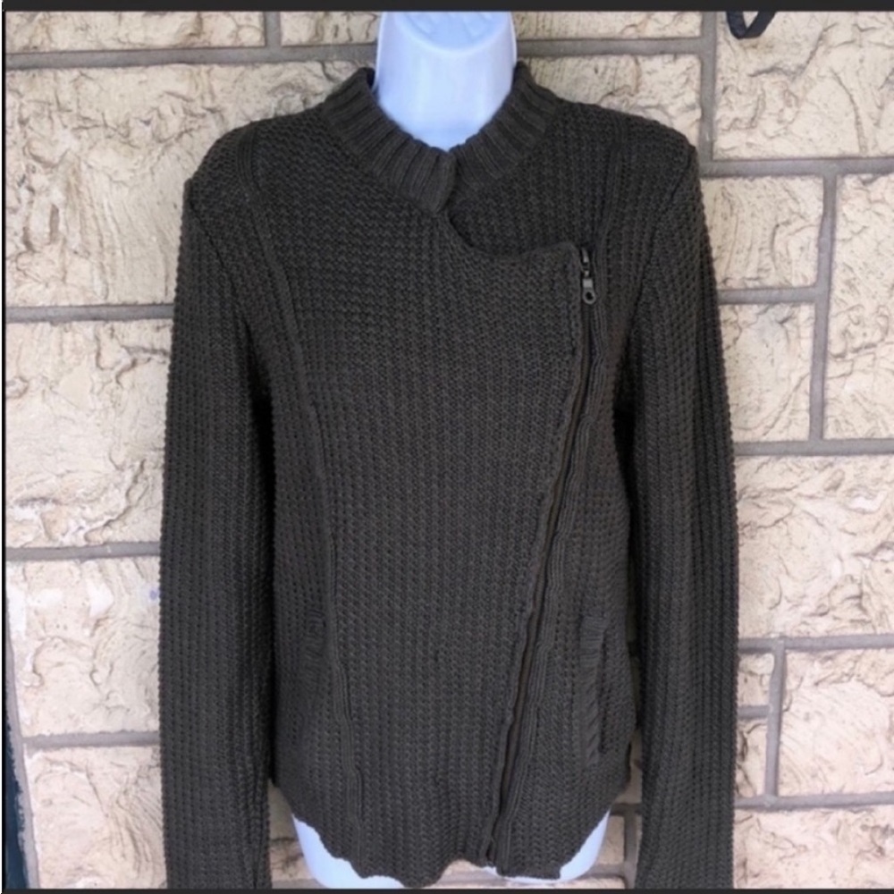 Ruff Hewn Moto zip up jacket Green cozy comfy Rare 
Size Med knit